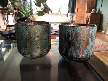 set van 2 stijlvolle bloempotten – koper/turquoise look beschikbaar voor biedingen