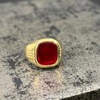14k gouden ring robijn zegelring heren, Ophalen of Verzenden, Nieuw, Goud