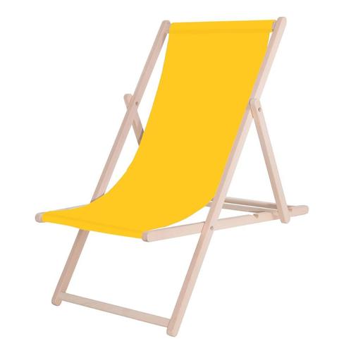 Strandstoel - Verstelbaar - Beukenhout - Hangemaakt - Geel, Caravans en Kamperen, Kampeermeubelen, Zo goed als nieuw, Campingstoel