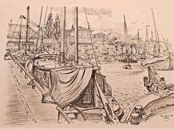 Bunschoten ... Haven Spakenburg ..., Antiek en Kunst, Kunst | Tekeningen en Foto's, Ophalen of Verzenden