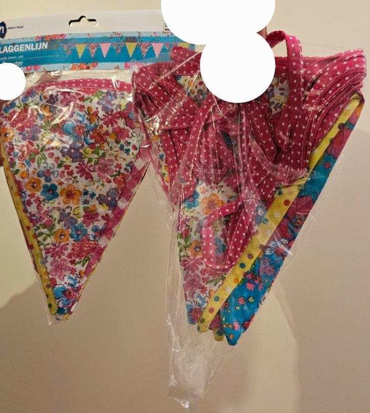 2x Feestelijke Vlaggenlijn(stof) met vrolijk design, 6 meter, Hobby en Vrije tijd, Feestartikelen, Nieuw, Versiering, Verjaardag