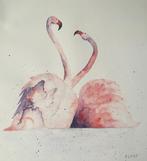 Grote aquarel  flamingo’s, Ophalen of Verzenden