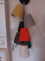 Hippe hanglamp met 7 gekleurde kappen met gebreide stof, Ophalen of Verzenden, Gebruikt, Rond