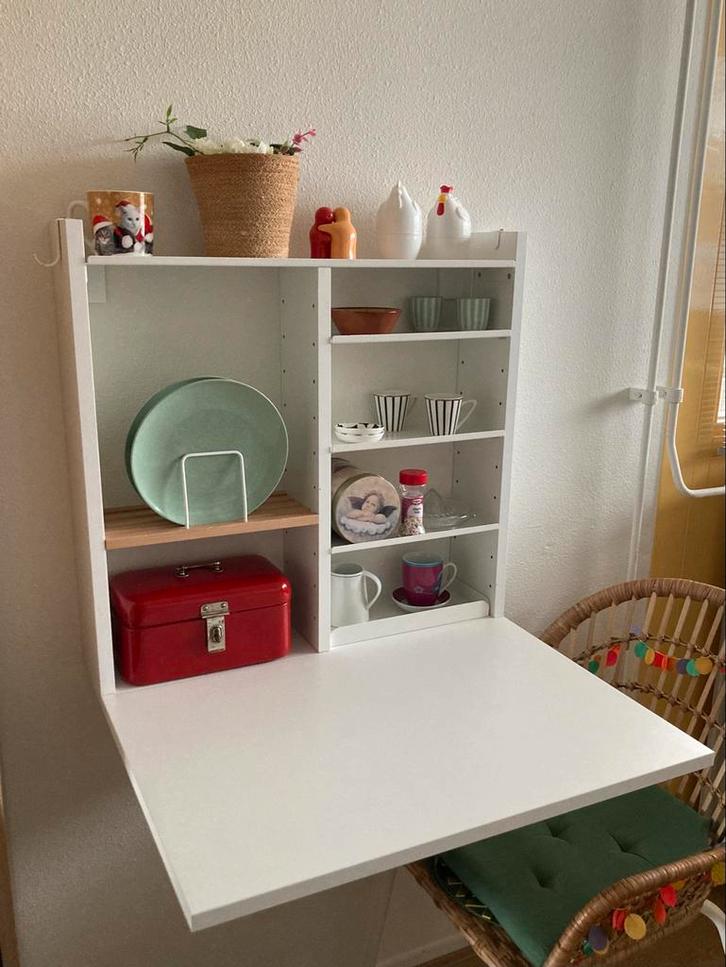 IKEA Norberg wandtafel met kastje - gemonteerd!, Huis en Inrichting, Kasten | Boekenkasten, Zo goed als nieuw, 50 tot 100 cm, Minder dan 100 cm