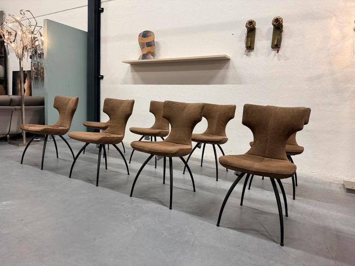 4 Nieuw Leolux Callas eetkamerstoel Danza leer Design stoel, Huis en Inrichting, Stoelen, Vijf, Zes of meer stoelen, Leer, Bruin