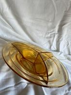 Antieke amber oker glas 3-vaksschaal Ø23 cm, Antiek en Kunst, Antiek | Glas en Kristal, Ophalen of Verzenden
