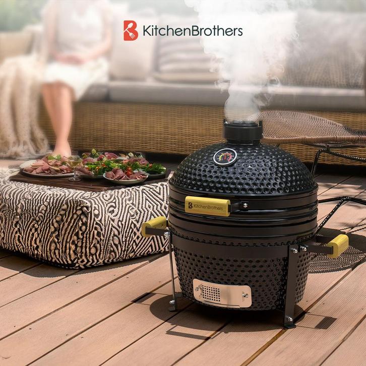 Kamado BBQ 16 Inch de luxe Zwart, Tuin en Terras, Barbecue-accessoires, Nieuw, Ophalen