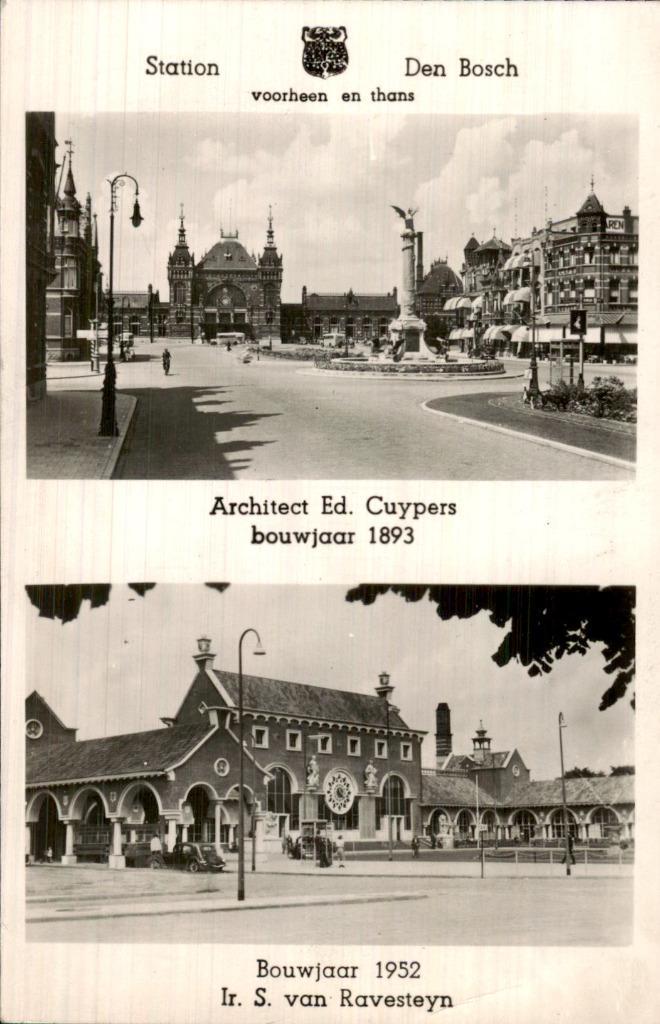 Den Bosch - Station, Verzamelen, Ansichtkaarten | Nederland, Gelopen, Noord-Brabant, Voor 1920, Ophalen of Verzenden