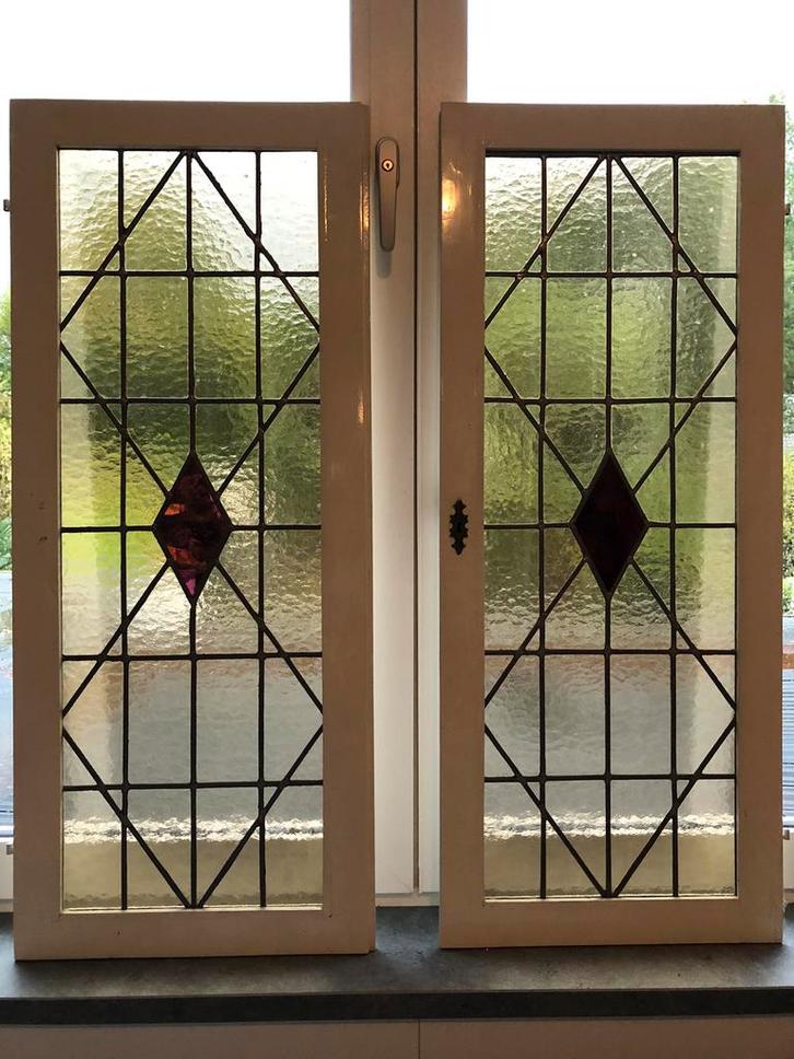 Glas in lood ramen kastdeuren., Doe-het-zelf en Verbouw, Glas en Ramen, Gebruikt, Overige typen, 80 tot 120 cm, Minder dan 80 cm