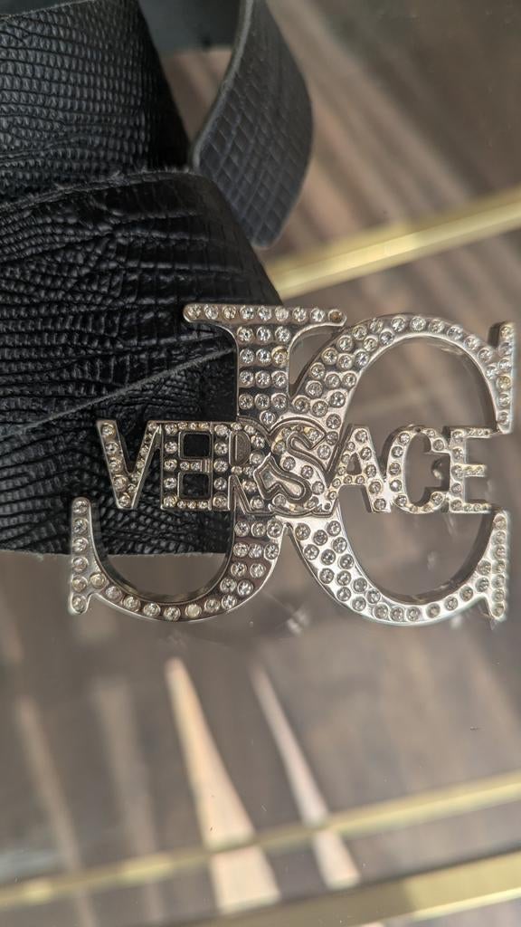 Versace Riem Zwart Leer - 100% Authentiek, Kleding | Heren, Riemen en Ceinturen, Ophalen of Verzenden, Zo goed als nieuw, Riem of Ceintuur
