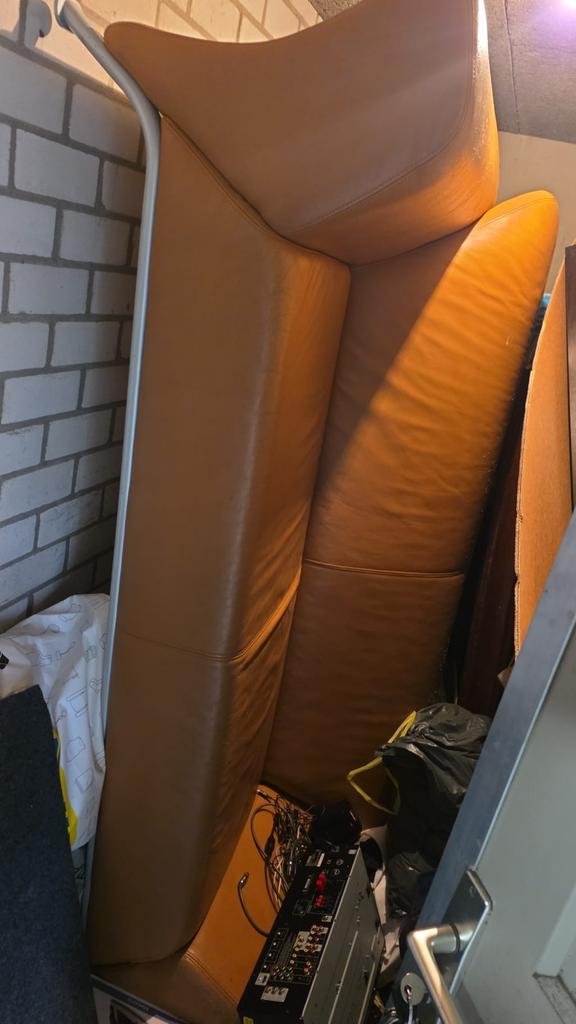 GRATIS Leren bank, Huis en Inrichting, Banken | Bankstellen, Gebruikt, Tweepersoons, 150 tot 200 cm, 75 tot 100 cm, Ophalen