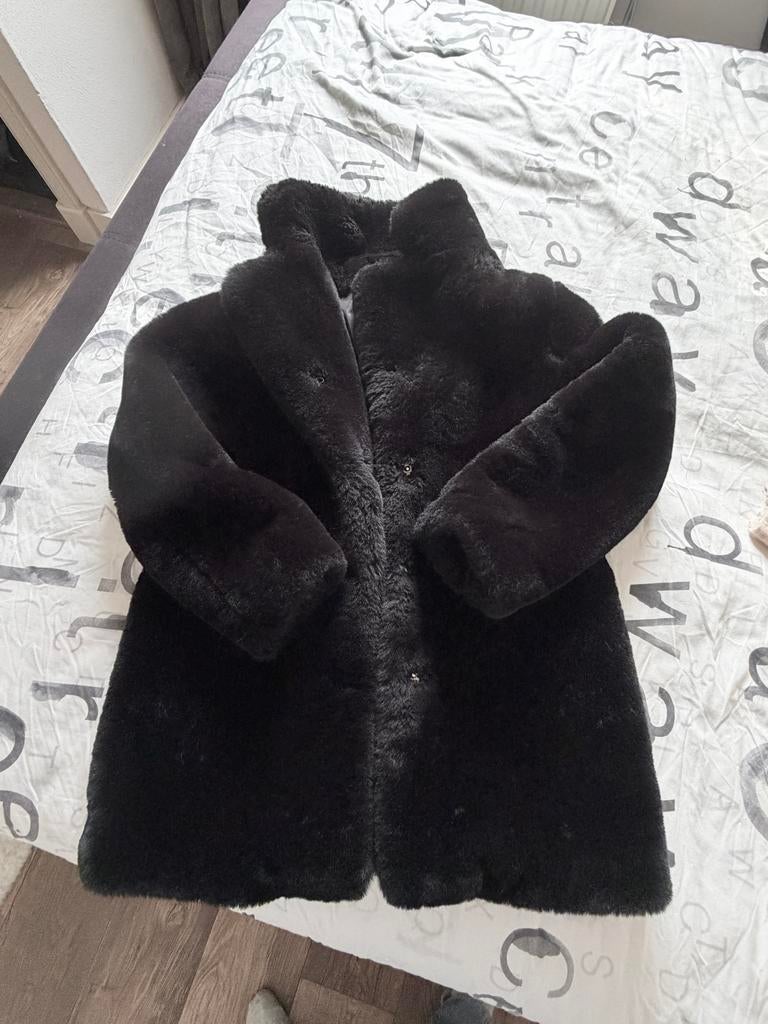 Zachte zwarte teddy jas, Ophalen of Verzenden, Gedragen, Maat 38/40 (M), Zwart