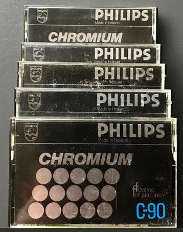 5 Stuks PHILIPS Chromium C-90 Chromedioxide Cassettebandjes