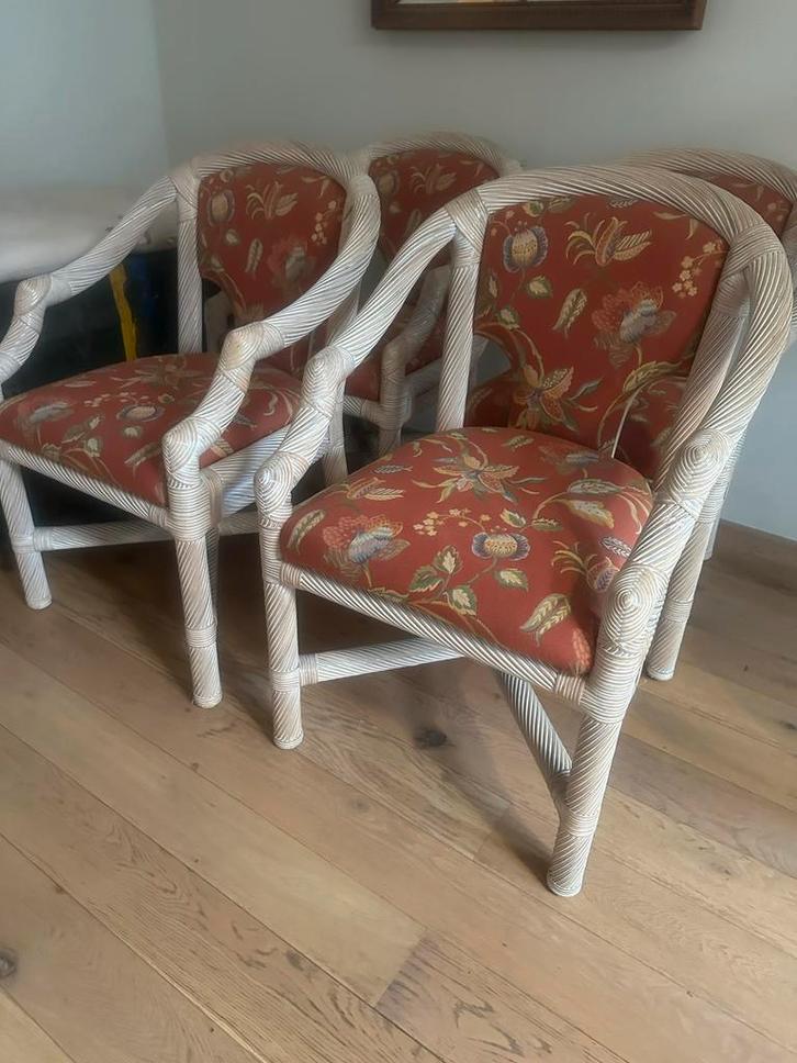 4 Manou stoelen creme met mooie stof, Antiek en Kunst, Antiek | Meubels | Stoelen en Banken, Ophalen of Verzenden