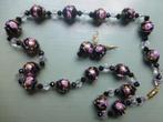Set Collier + Oorhangers Weddingcake-kralen Zwart-Goud-Roze, Verzenden, Zilver, Ketting, Verguld