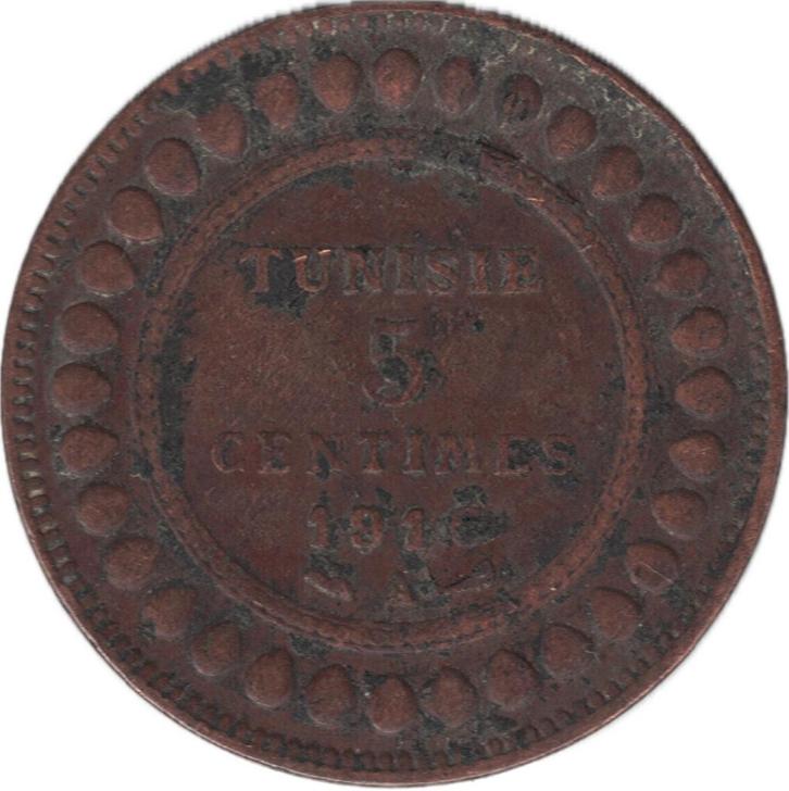 Tunesië 5 Centimes 1916, Postzegels en Munten, Munten | Afrika, Losse munt, Overige landen, Ophalen of Verzenden