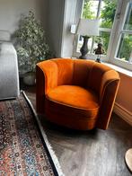 Dutchbone Flower draai fauteuil oranje/roest velvet stof, Huis en Inrichting, Fauteuils, Ophalen, 75 tot 100 cm, Zo goed als nieuw