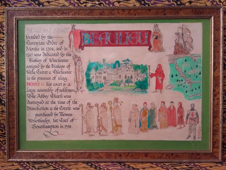 Beaulieu abbey oud ingelijst schilderij uit Engeland 56 cm., Antiek en Kunst, Kunst | Schilderijen | Klassiek, Ophalen of Verzenden