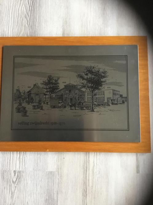 Gravure veiling Zwijndrecht metaal op hout, Antiek en Kunst, Kunst | Etsen en Gravures, Ophalen of Verzenden