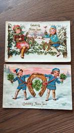 Nieuwjaar. Kinderen in de sneeuw. Hoefijzer,klaver 4, Verzamelen, Ansichtkaarten | Themakaarten, Ophalen of Verzenden, Kinderen