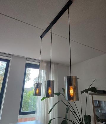 Eettafel hanglamp industrieel met rookglas kappen beschikbaar voor biedingen