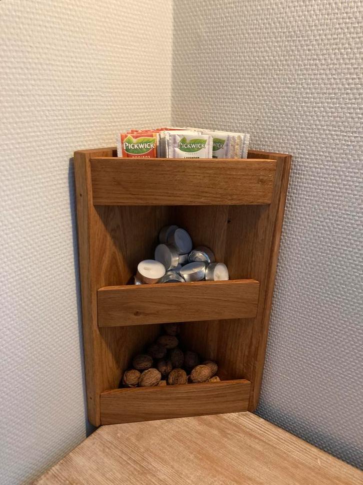 Klein hoekgruttersbakje - eikenhout- nieuw, Huis en Inrichting, Keuken | Keukenbenodigdheden, Zo goed als nieuw, Ophalen of Verzenden