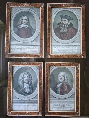 4 Gravures Amsterdamse burgemeesters. J. Houbraken. Kleur. beschikbaar voor biedingen