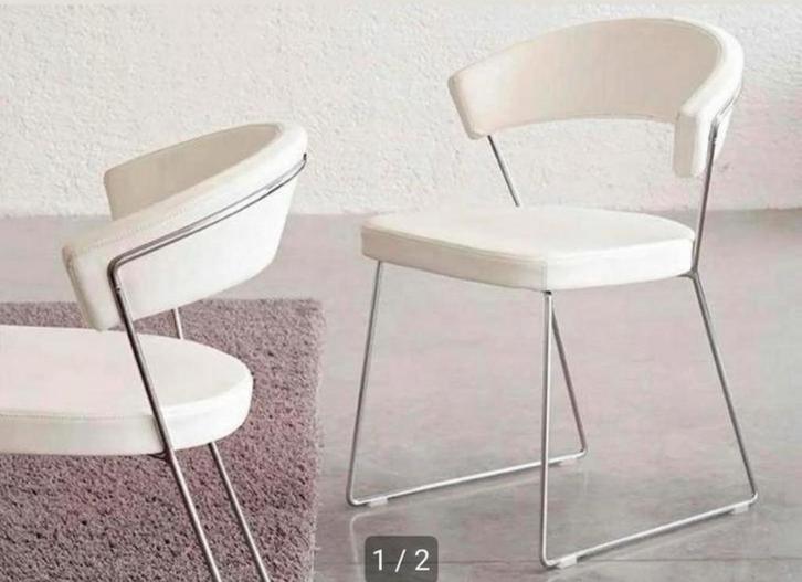 Calligaris eetkamerstoelen wit leer, Huis en Inrichting, Stoelen, Gebruikt, Vier, Leer, Wit, Ophalen