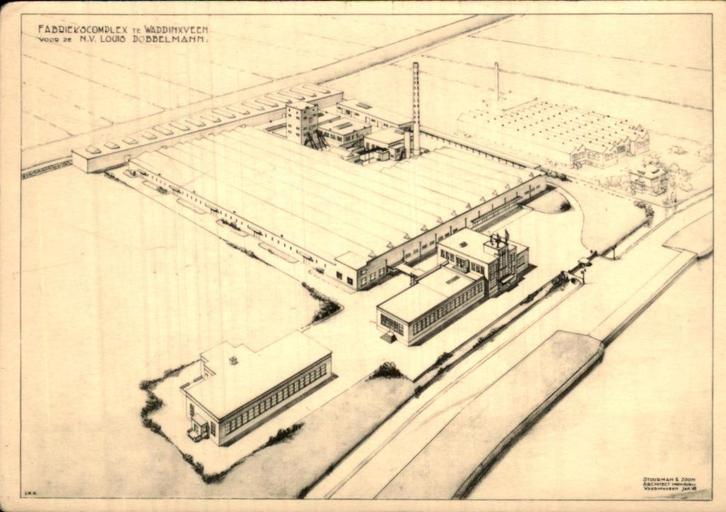Waddinxveen - Fabreiek complex Dobbelman, Verzamelen, Ansichtkaarten | Nederland, Zuid-Holland, 1940 tot 1960, Ophalen of Verzenden