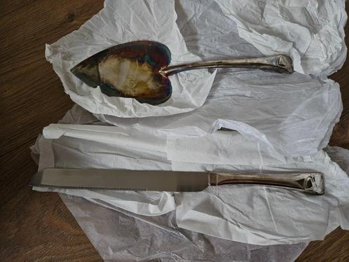 Te koop: echt zilveren taartschep en -mes met hartje, Hobby en Vrije tijd, Feestartikelen, Nieuw, Overige typen, Geboorte of Huwelijk