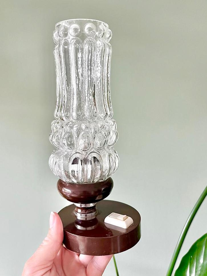 Vintage glazen tafellampje nachtlampje lampje, Huis en Inrichting, Lampen | Tafellampen, Gebruikt, Glas, Ophalen of Verzenden
