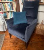 Blauwe Velours Fauteuil, Ophalen of Verzenden, Zo goed als nieuw, Stof, 75 tot 100 cm