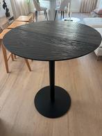 Stijlvolle zwarte bartafel met houtlook blad, Huis en Inrichting, Gebruikt, Rond, Tot twee personen, Metaal