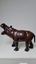 Mooi vintage leren / lederen nijlpaard beeld., Antiek en Kunst, Ophalen of Verzenden
