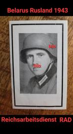 Duits RAD obertruppfuhrer met Stahlhelm 1943 WW2 oostfront, Ophalen of Verzenden, Bidprentje