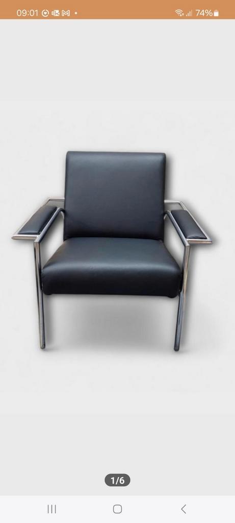 Gelderland vollenbrock 4735 fauteuil, Huis en Inrichting, Fauteuils, Zo goed als nieuw, Leer, Metaal, 75 tot 100 cm, 75 tot 100 cm