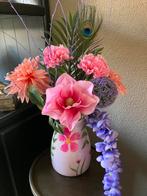 Handbeschilderde vaas met mooie Zijden bloemen Set Lief, Huis en Inrichting, Ophalen of Verzenden, Nieuw