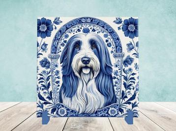 Bearded Collie Delfts Blauwe tegel incl houder beschikbaar voor biedingen