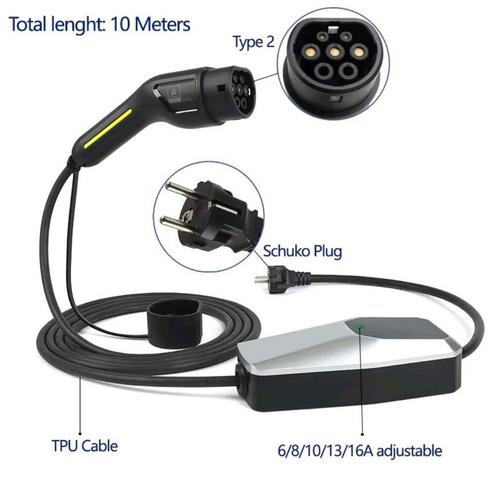 10m Type 2 Laadkabel - Schuko - 6-16A Instelbaar, Auto diversen, Auto-accessoires, Nieuw, Ophalen of Verzenden