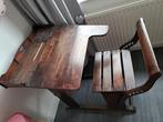 Antieke houten schooltafel met verstelbare bank, Ophalen
