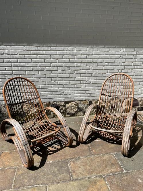 Retro midcentury design rotan stoelen, Verzamelen, Retro, Huis en Inrichting, Ophalen
