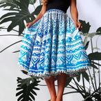 Blauw witte Ibiza  rok hergebruikt materiaal handgemaakt, Maude Couture, Blauw, _, _