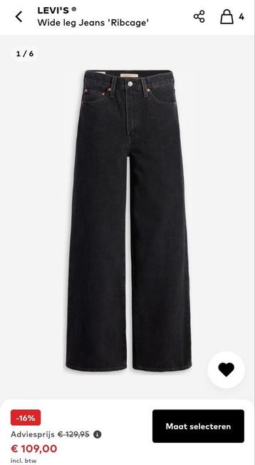 LEVI'S JEANS RIBCAGE * MT 29 X 32 * ZWART * ZGAN beschikbaar voor biedingen