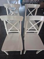 6 Witte Eetkamerstoelen- Bieden!, Huis en Inrichting, Stoelen, Ophalen, Gebruikt, Wit, Landelijk