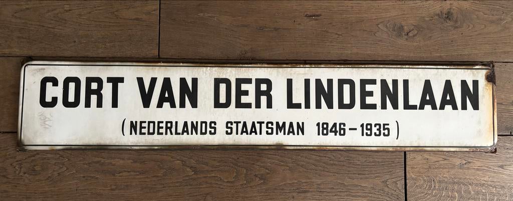 Oud emaille straatnaambord Cort vd Linden, Ophalen of Verzenden