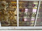 Set Jugendstil glas in lood deur met zijramen 204x204cm., Ophalen