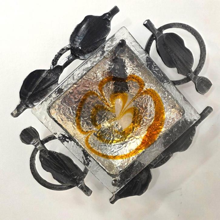 Brutalistische lamp Ahlström & Ehrlich jaren 60, Huis en Inrichting, Lampen | Wandlampen, Gebruikt, Glas, Metaal, Ophalen of Verzenden