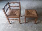 Houten stoel met rieten zitting + voetenbankje, Antiek en Kunst, Ophalen of Verzenden