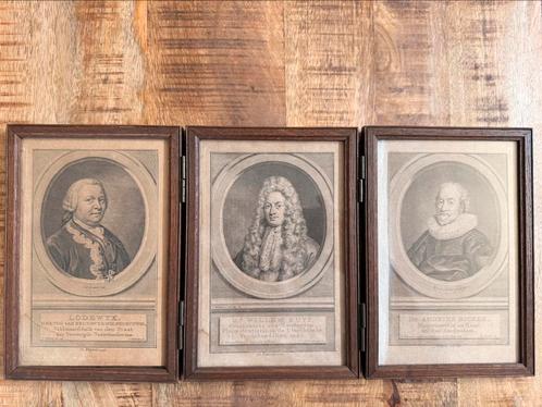 18e-eeuws drieluik met originele Tirion gravures in lijst, Antiek en Kunst, Kunst | Tekeningen en Foto's, Ophalen of Verzenden