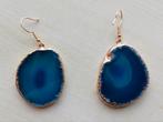 Grote 24-karaatsvergulde oorbellen met Blauwe Agaat, Ophalen of Verzenden, Zo goed als nieuw, Blauw, Overige materialen